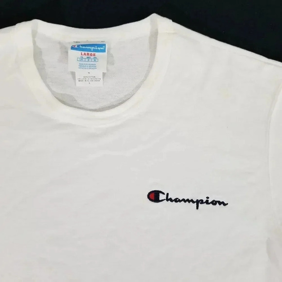 Vintage Y2K Champion Embroidered Script Spellout T Shirt Men's Size Large White - Picture 3 of 5